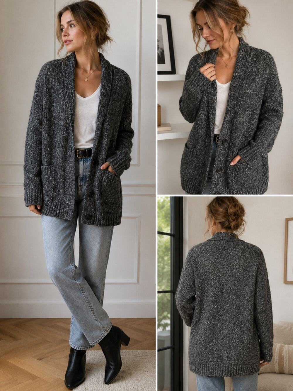 Isabel Marant Étoile Alpaca Blend Marled Gray Chunky Knit Cardigan Made in Italy